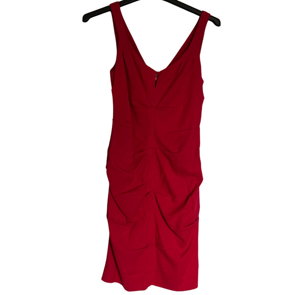Nicole Miller Collection Dress Womens Size 0 Red Silk Sleeveless Lined Ruch Sexy - Picture 1 of 7